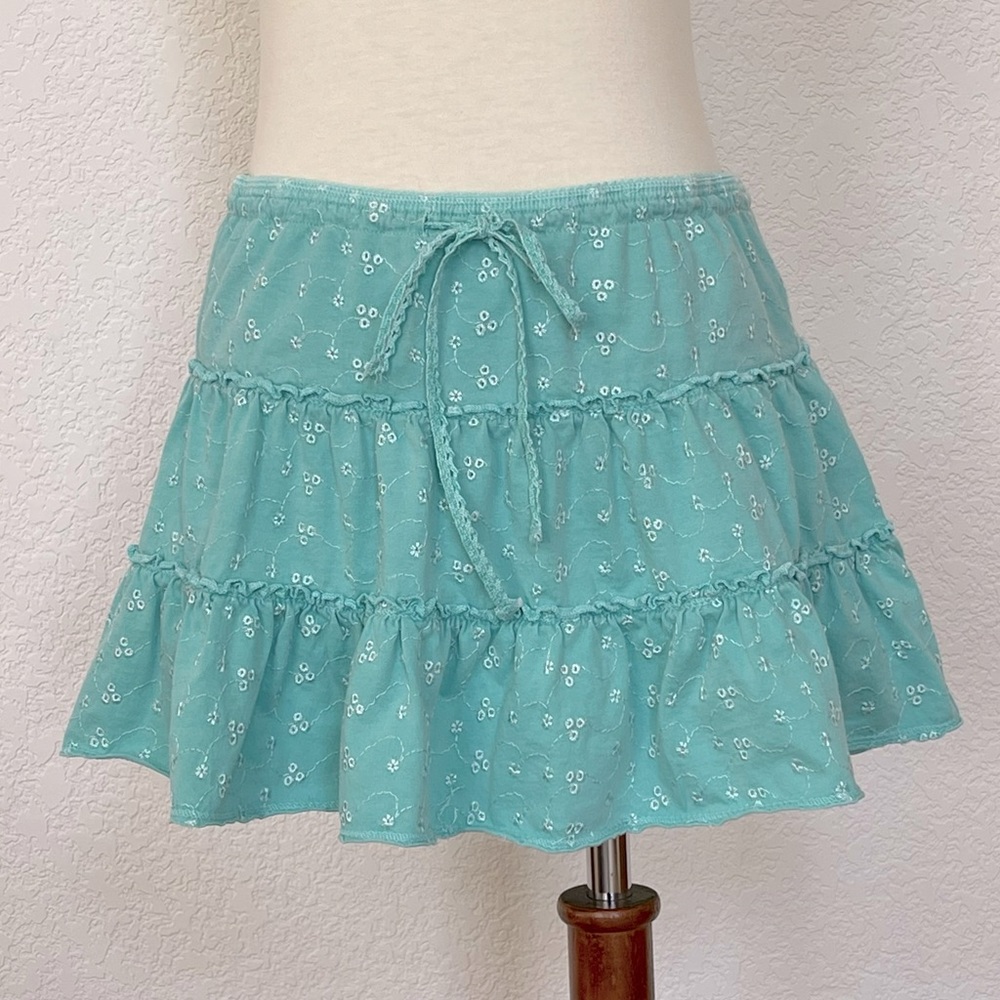 Abercrombie kids tiered knit eyelet mint green skirt